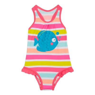 bluezoo Girls' pink fish applique swimsuit